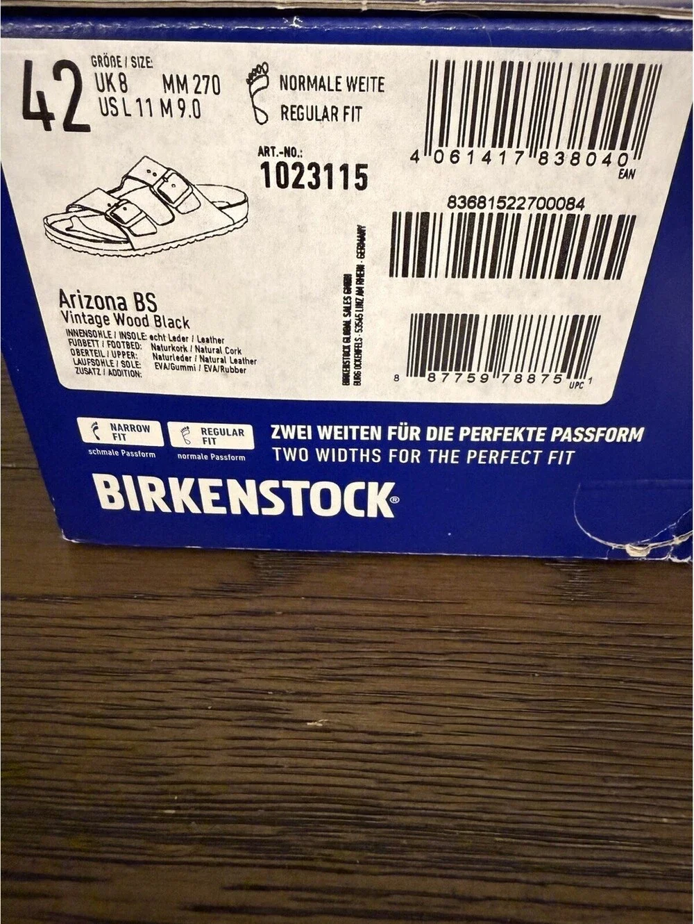 Birkenstock Arizona Vintage Wood Black Leather Sandals EU 42 US Men 9 Reg NIB